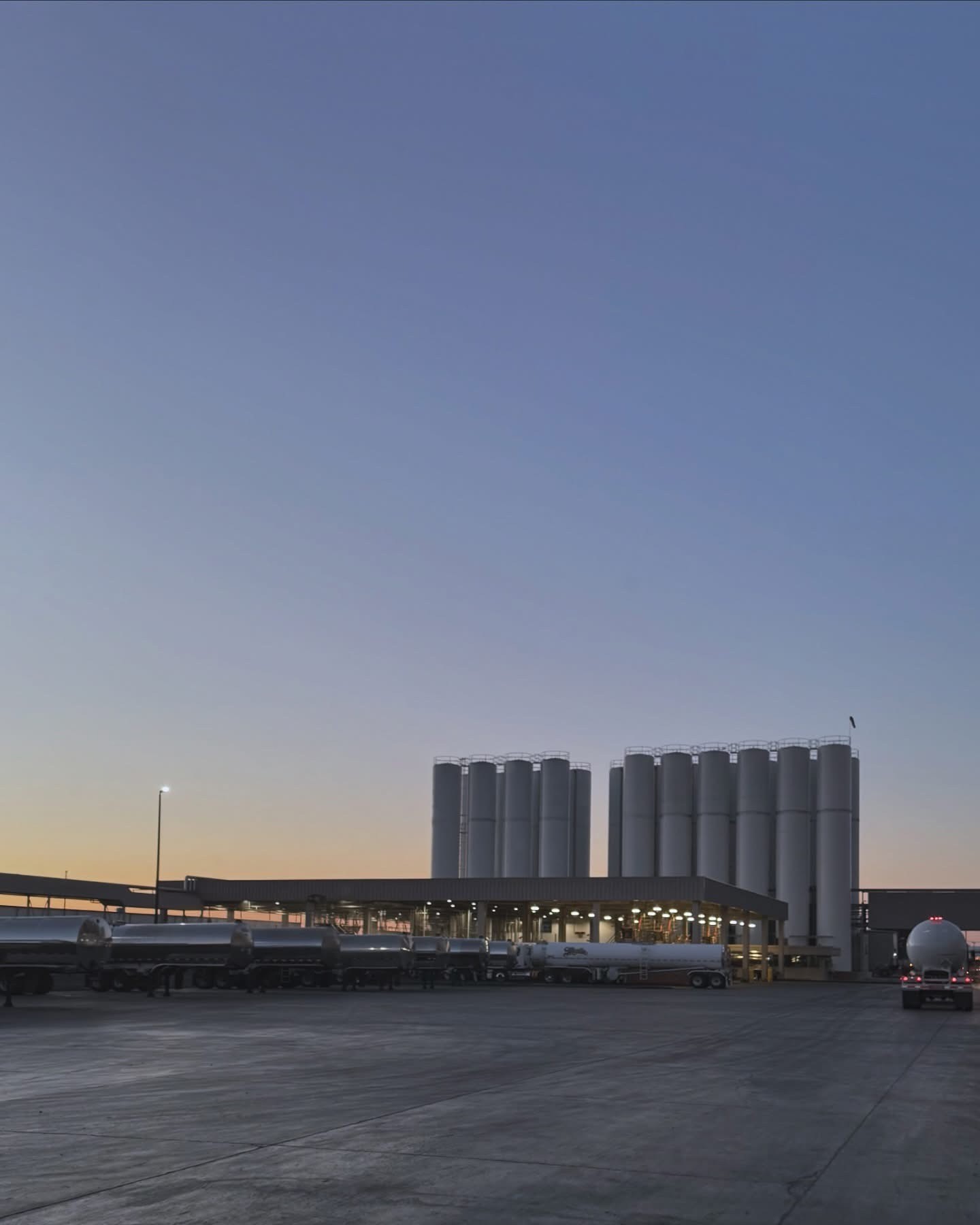Ammonia tanker terminal at dusk