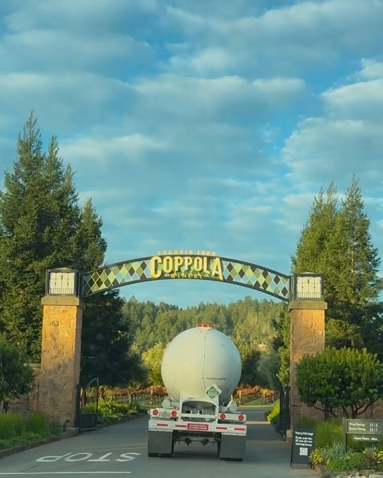 Ammonia tanker entering the Francis Ford Coppola Winery gate