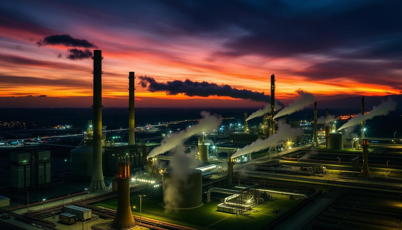Industrial facility with ammonia refrigeration systems in Bakersfield, California