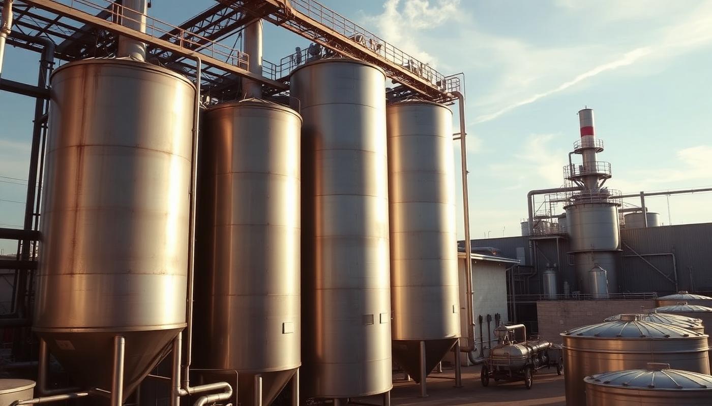 Industrial facility with ammonia refrigeration systems in Modesto, California