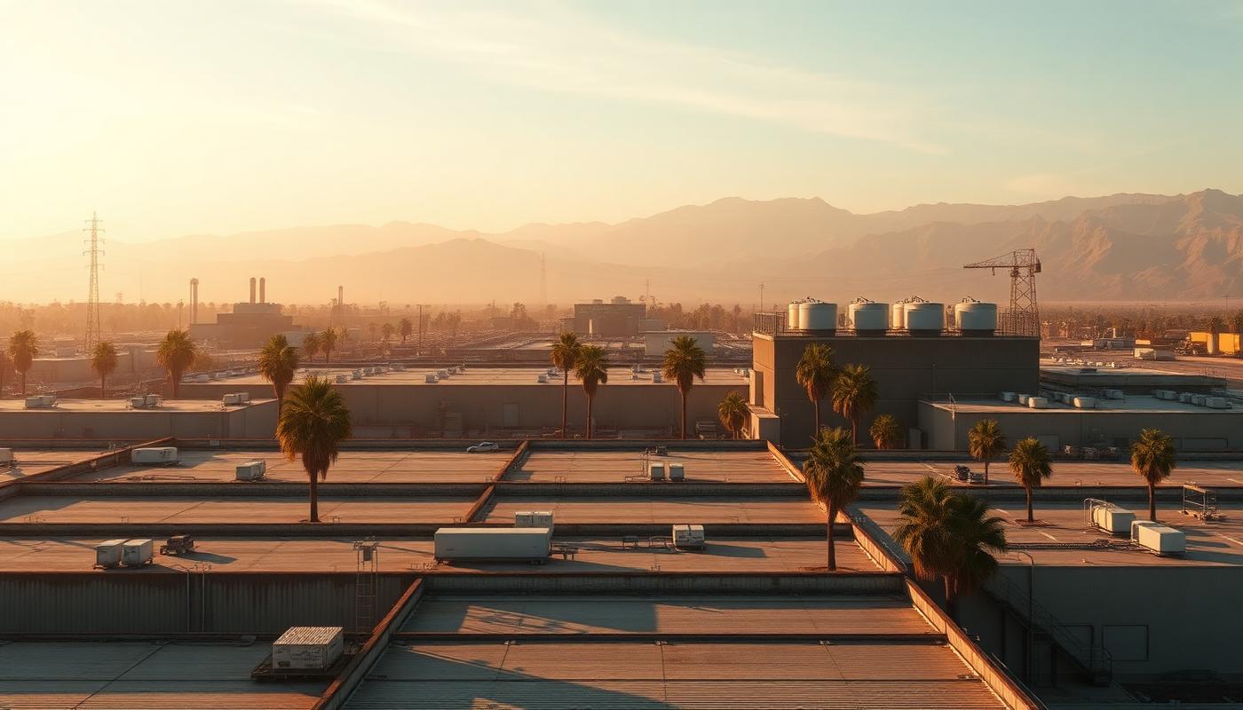 Industrial facility with ammonia refrigeration systems in Riverside, California