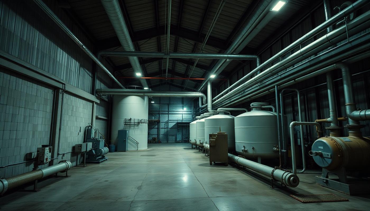 Industrial facility with ammonia refrigeration systems in Visalia, California
